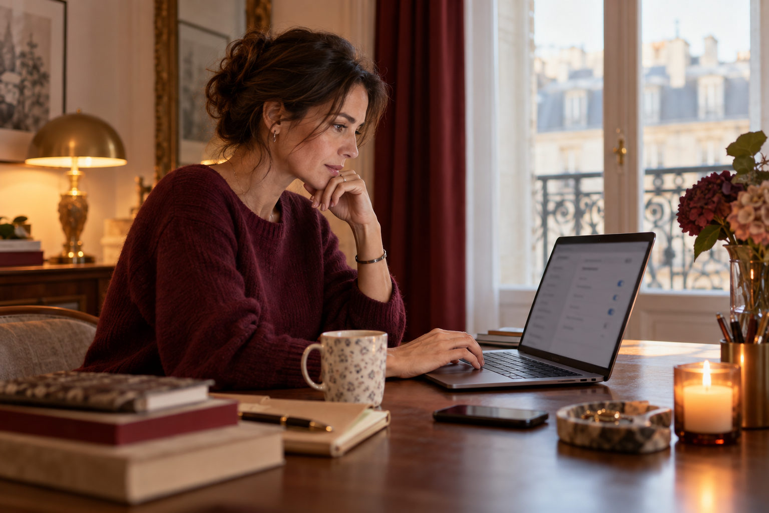 Femme adulte vérifiant les réglages de confidentialité d’un ordinateur